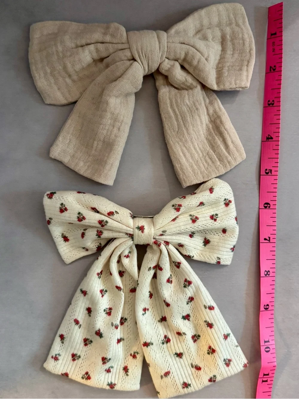 Floral Bow Hair Clip + Neutral Bow Set of 2 Cottage Core, Coquette, Soft Girl